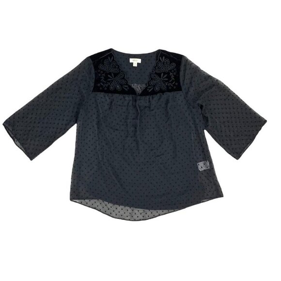 Style & Co Mixed-Media Sheer-Sleeve V-Neck Women's Blouses Black Plus Size 0X - Picture 3 of 10